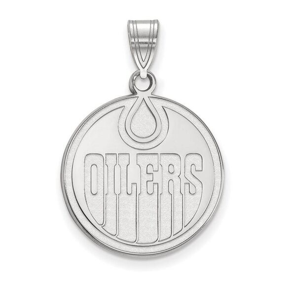 10k White Gold NHL Edmonton Oilers Large Disc Pendant